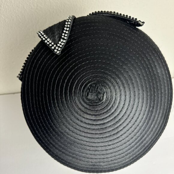 Satin Black Beret Cap Hat  w / Rhinestones